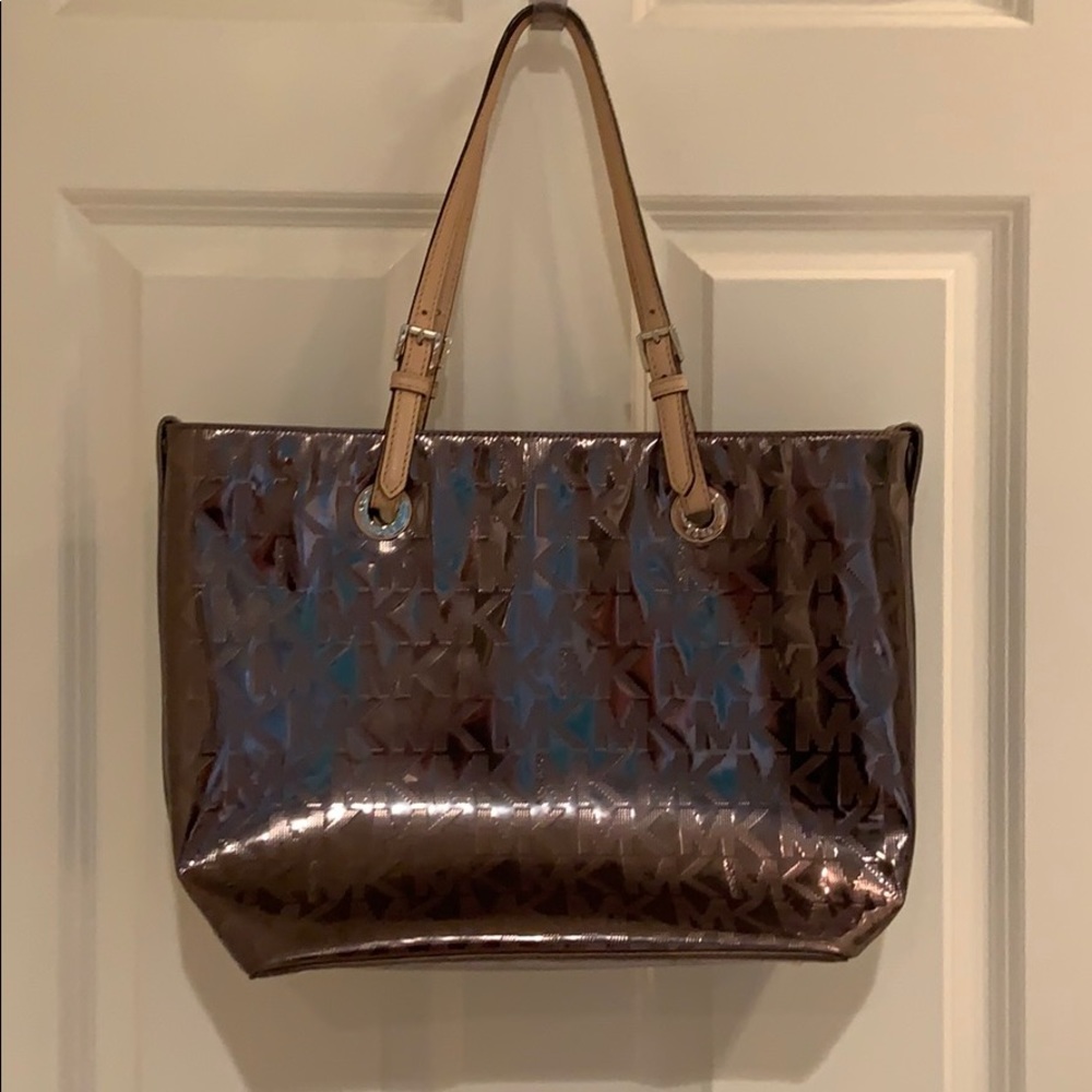 Michael kors gun metal tote.